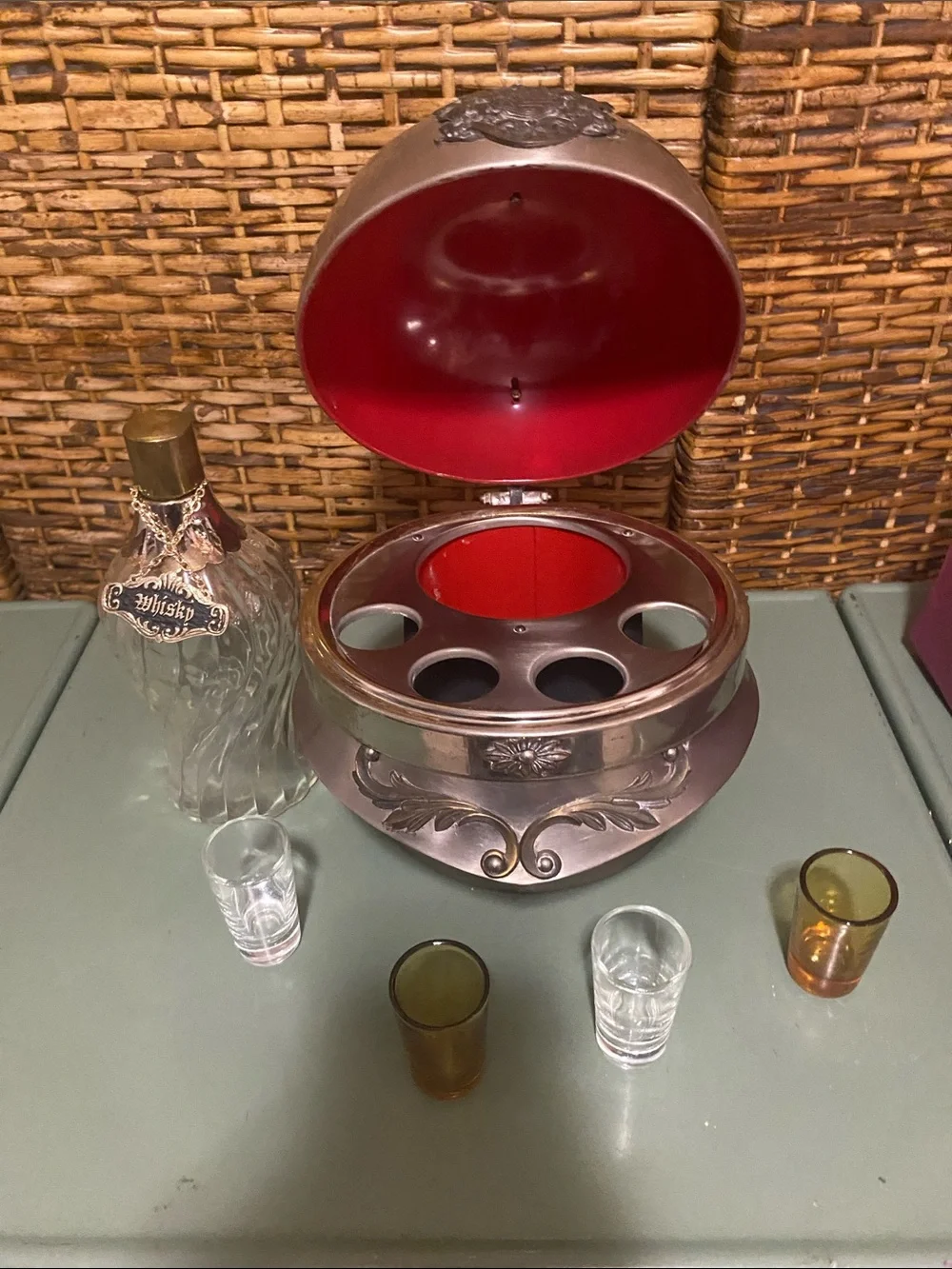 Vintage 1960’S Prussian Helmet Bar Set w/ Decanter & Shot Glasses *rare & unique